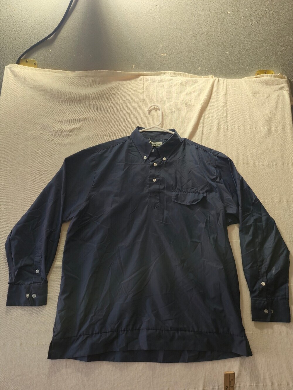 Vintage 70s 80s Beconta, Inc. Men's Navy Blue Button-Up Shirt Made in Japan